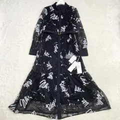 新品タグ付き✨ダイアグラム　 レースフロッキープリントドレス　ブラック　黒　36