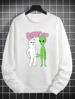 【新品】RIPNDIP風 スウェット XL 白 猫エイリアン パロディトレーナー