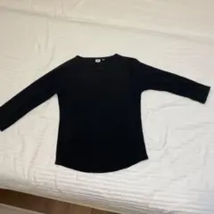UNIQLO 黒 リブ編み 七分袖カットソー Sサイズ