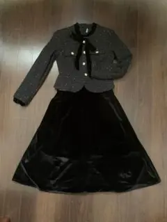 CHENG黒ベルベットスカートのセットアップ風ワンピース