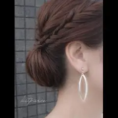 No.551 ロングフープ シンプル 大ぶり マットシルバー ホースアイ ピアス