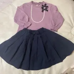 petit main 紫色 トップス120ネイビー スカート 110