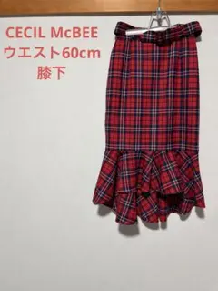 CECIL McBEE /膝下チェックスカート ウエスト60cm