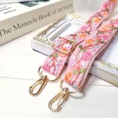 PM212| インド刺繍リボン スマホショルダーストラップ　華やか ピンク