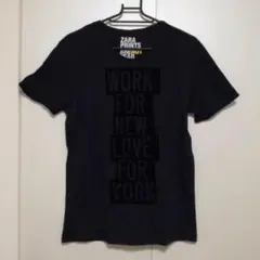 送料無料 ZARAザラ 半袖プリントTシャツ サイズS ブラック 黒T 美品