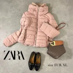 【ZARA】中綿フーデッドジャケット ピンクベージュ EUR XL