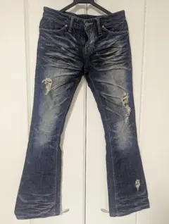 MURUA レディース フレアデニムパンツ ハードクラッシュ ダメージ加工 MURUA レディース フレアデニムパンツ ハードクラッシュ ダメージ加工