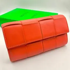 IC搭載 ボッテガヴェネタ 長財布 カセット マキシ イントレチャート 革 赤