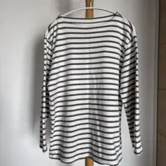 無印良品　白✖︎グレー　ボーダーカットソー Lサイズ