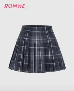 ROMWE チェック柄　プリーツミニスカート ブラック JP-L（S）　制服