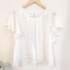 ホワイト プリーツ フリル袖 ブラウス