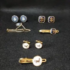 船と動物デザイン ネクタイピンとカフスボタンセット