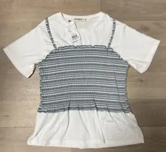 新品タグ付き❗️CorteLargo 重ね着風半袖Tシャツ ボーダー Lサイズのサムネイル