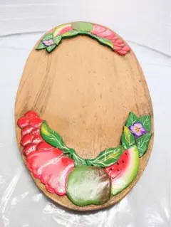 木彫り フルーツ柄 トレー お盆 木製 大皿 アンティーク 雑貨 プレート