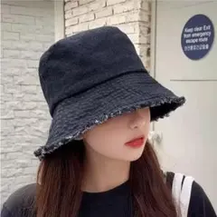 デニム　バケットハット 帽子　ブラック　韓国　バケハ ユニセックス　アウトドア