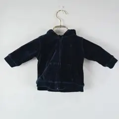 【ラルフローレン】60サイズ　ネイビーのジップアップベロアのパーカー　着丈26