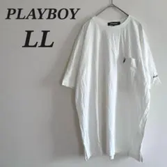 PLAYBOY Tシャツ LL 白 ポケット 半袖 刺繍 ロゴ ゆったり 白T