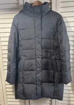 ブラック系ダウンジャケット ロング丈 フード付き