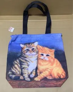 未使用　チャック付き　ねこ柄トートバッグ　大判
