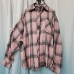 【いいねセール】ピンク チェック柄 長袖シャツ