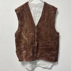 ヴィンテージ感✨【M】コーデュロイ×裏ボア ジップアップベスト ブラウン