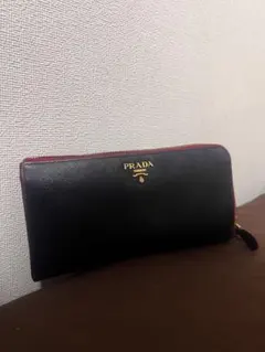 PRADA プラダ サフィアーノ 長財布 ブラックピンク ラウンドファスナー 黒