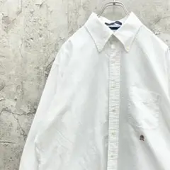 トミーヒルフィガー　長袖　BDシャツ　刺繍ロゴ　トップス　古着　ホワイト　L