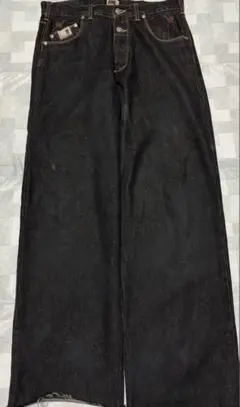 古着 黒 ストレートデニム カットオフ ブラック ヴィンテージ 加工