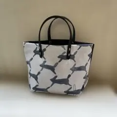 ミナペルホネン手拭い使用　g@革持ち手　素人手づくり品　ショルダー金具ありのサムネイル