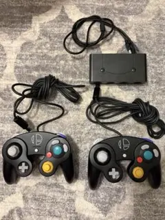 ゲームキューブコントローラー スマブラブラック 2個セット　　接続タップつき
