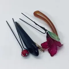 110918 かんざし 4点セット 花と球のデザイン