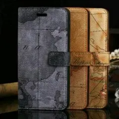 iphone6,6s専用！ 古世界地図風レトロ手帳型ケース