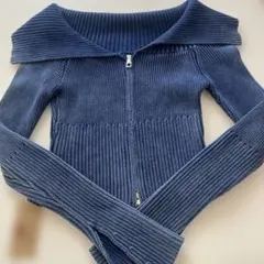 オフショルダー ジップアップ ニット セーター ネイビー