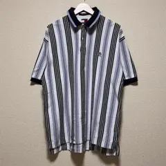 90s TOMMY HILFIGER ポロシャツ 鹿子 ストライプ 白 黒 水色