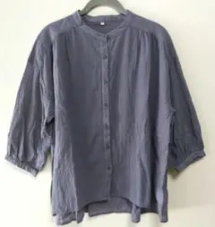 グレー七分袖シャツ　しわ加工　サイズL　ゆったり