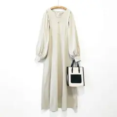 美品 DouDou ショルダー切替ワンピース ロング カットソー ボリューム袖