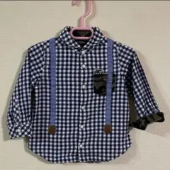 クレードスコープ　チェック　長袖　シャツ　90サイズ サスペンダー　恐竜