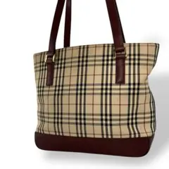 バーバリー　ノバチェック　ハンドバッグ　ミニトート　バイカラー　ナイロン　レザー