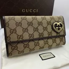 グッチ 長財布 ラブリーライン 251861 GGキャンバス ハート 金具 茶