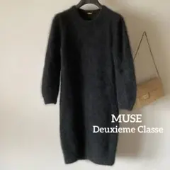 museドゥーズィエムクラス＊クルーネック フェレットファー ニットワンピース＊