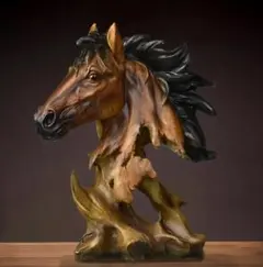 躍動感ある馬頭彫刻オブジェ 樹脂製 インテリア 新品のサムネイル