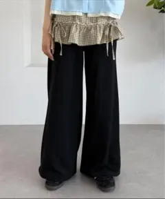 チェックレイヤードワイドスウェットパンツのサムネイル
