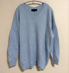 アンタイトル ニット XL ライトブルー カシミヤ混 チュニック丈 美品