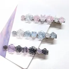 ハンドメイド　レジン　ヘアクリップ　薔薇　ローズ　蝶々　バタフライ　ラメ入り