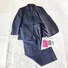 【夏向け・美品】AB4 ネイビーストライプ メンズスーツ 洗えるパンツ サマー