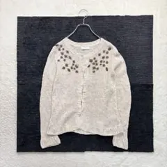ピープルツリー ベージュ系 長袖カーディガン 綿混 リーフ柄 ハンドメイド 春秋のサムネイル