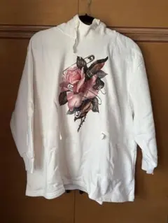 【GU×UNDERCOVER】バラプリント ホワイト ハイネックパーカー