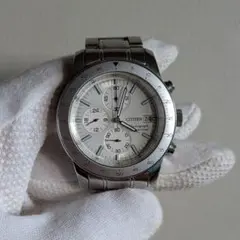 CITIZEN シチズン スピードマスター クロノグラフ ホワイト 電池交換済