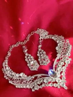 ベリーダンスクリスタルネックレス＆ピアスセットウェディングブライダルジュエリー