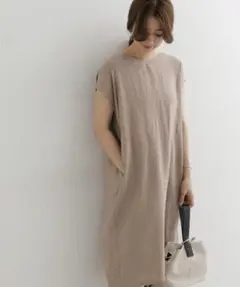 美品✨定価１万❤️　グレージュ　麻　ドアーズ　リネンフレンチスリーブワンピース